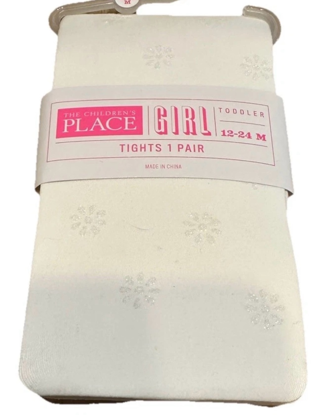 The Children’s Place Girls Tights 12-24M Ivory White Glitter Snowflake NWT